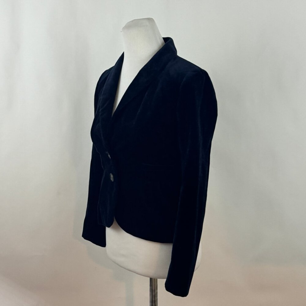 J Crew Velvet Bella Blazer Midnight Blue 100% cotton sz 0P Equestrian Style